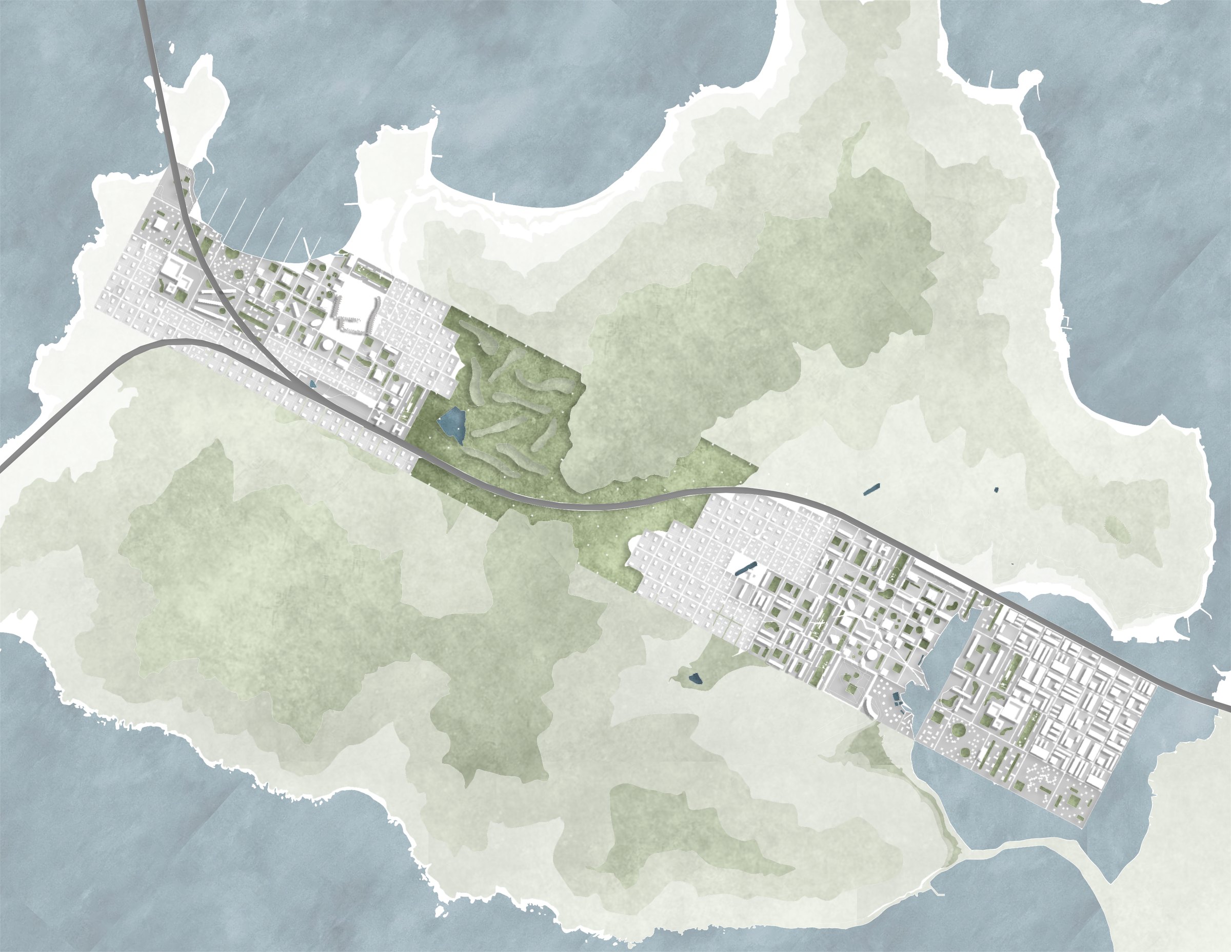 Plano maestro de Busan Deurbanization sobre la isla Gadeokdo, Corea del Sur.